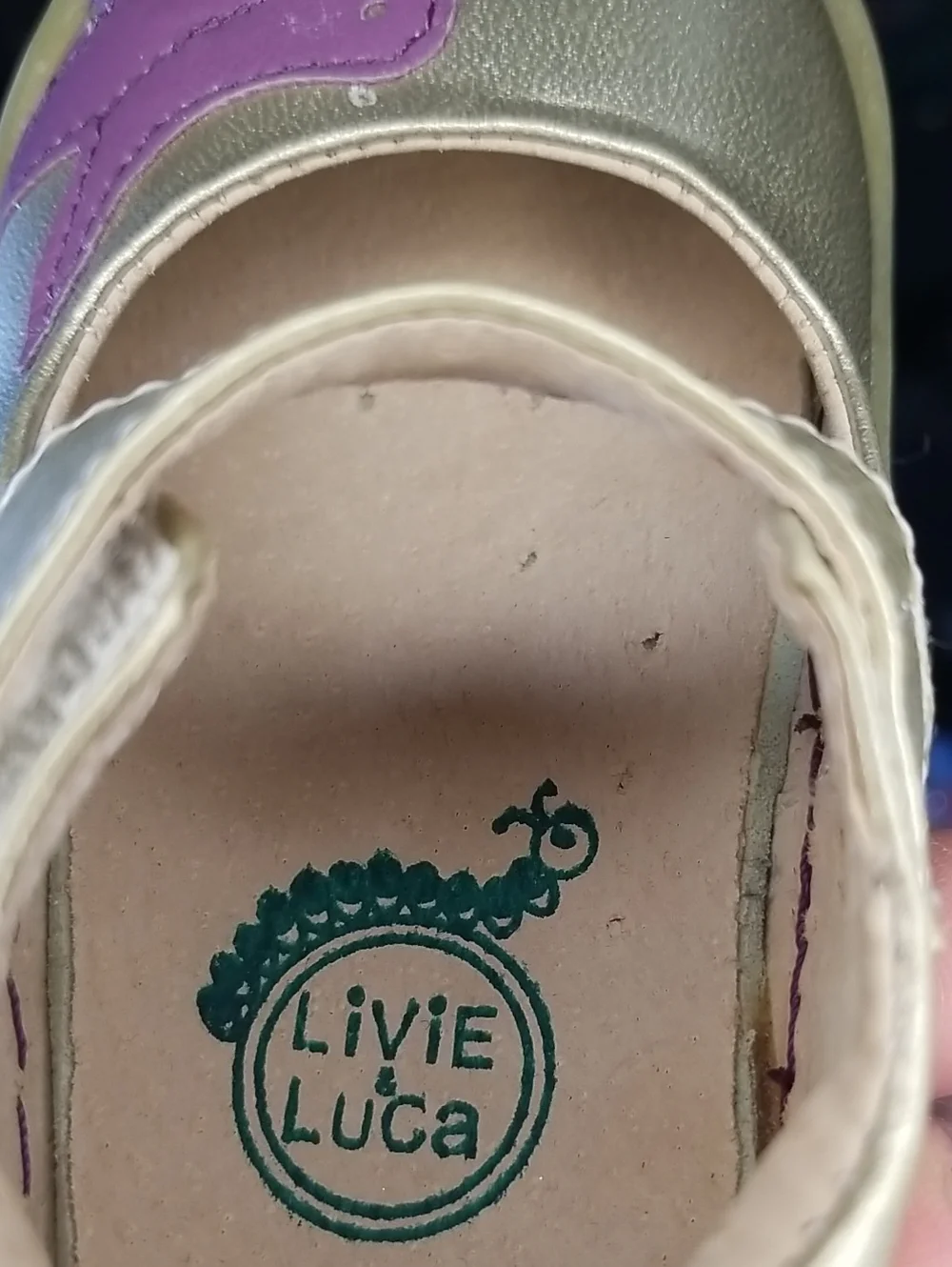 Livie & Luca Metallic Leather Mary Janes with Purple Bird Size 4 Pio Pio